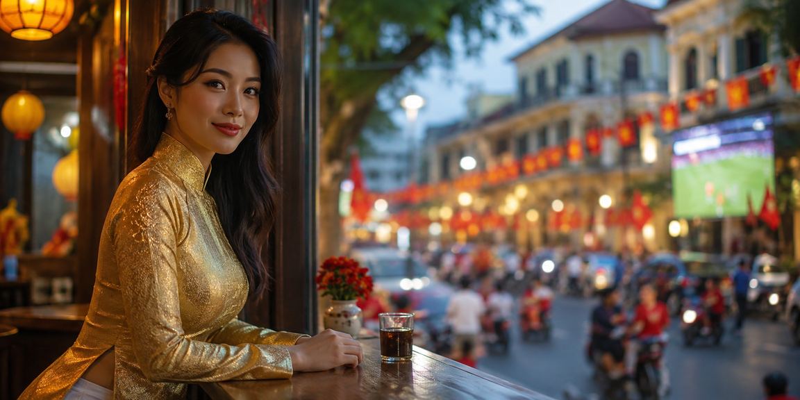 Người dùng xem kèo bóng đá trực tuyến trong trang phục áo dài tại Hà Nội